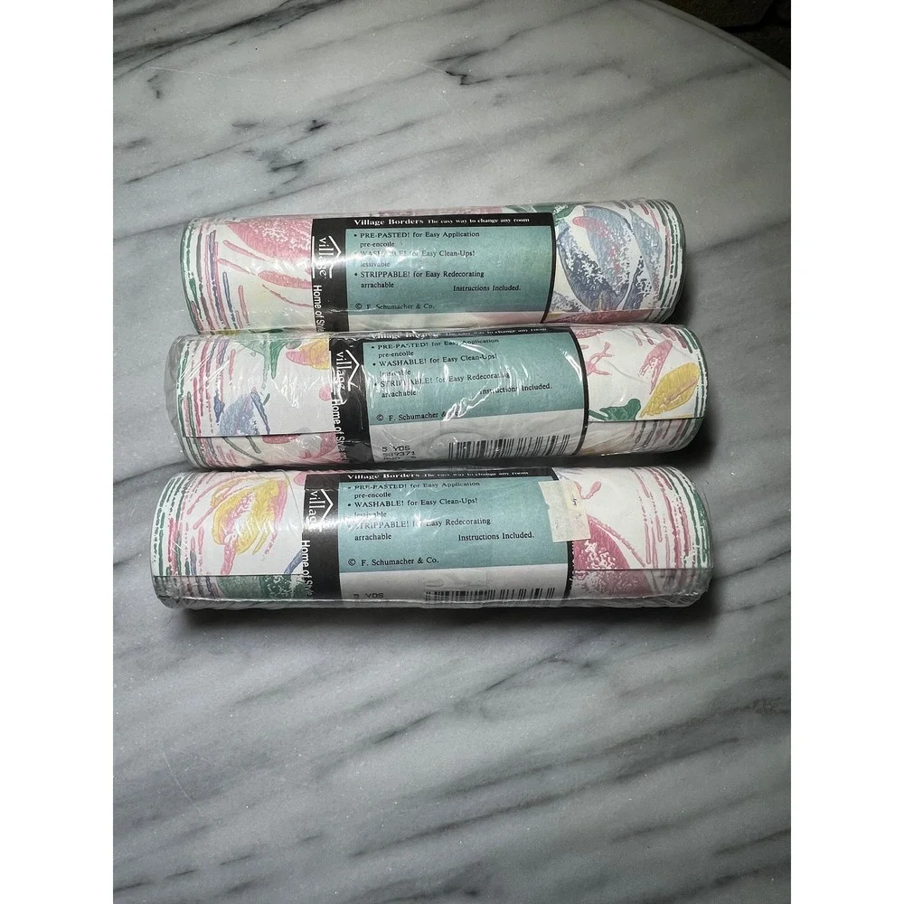 VTG F Schumacher Village Borders Border Floral Pre Pasted Strippable Set of 3